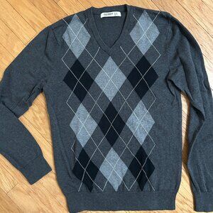 Old Navy Sweater Men Medium Gray V Neck Argyle Preppy Golf Casual Pullover Small